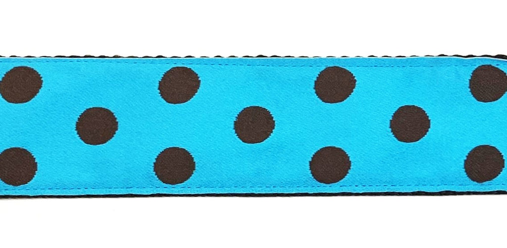 Turquoise with Brown Dots Dog Collar 1 1/2 in