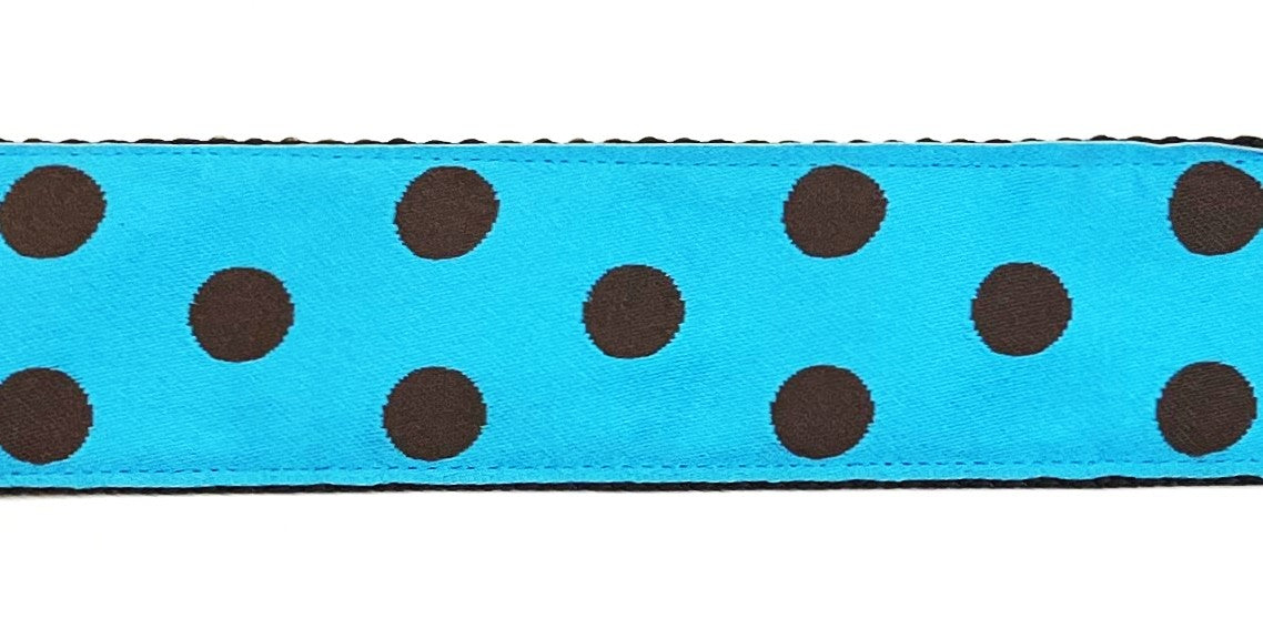 Turquoise with Brown Dots Dog Collar 1 1/2 in