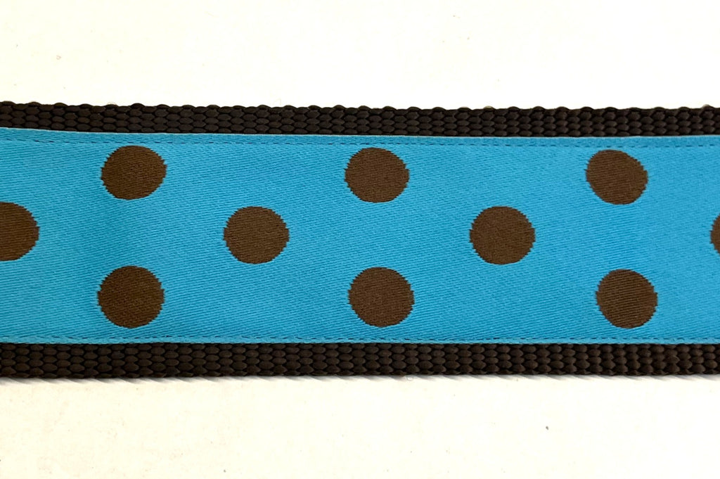 Turquoise with Brown Polka Dots Dog Collar 2in