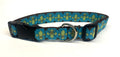 Turquoise with Green Fleur De Lis Dog Collar 1in