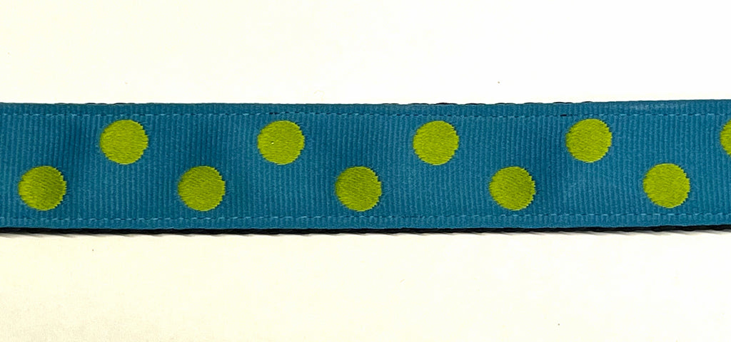 Turquoise with Lime Green Dots Dog Leash 1in