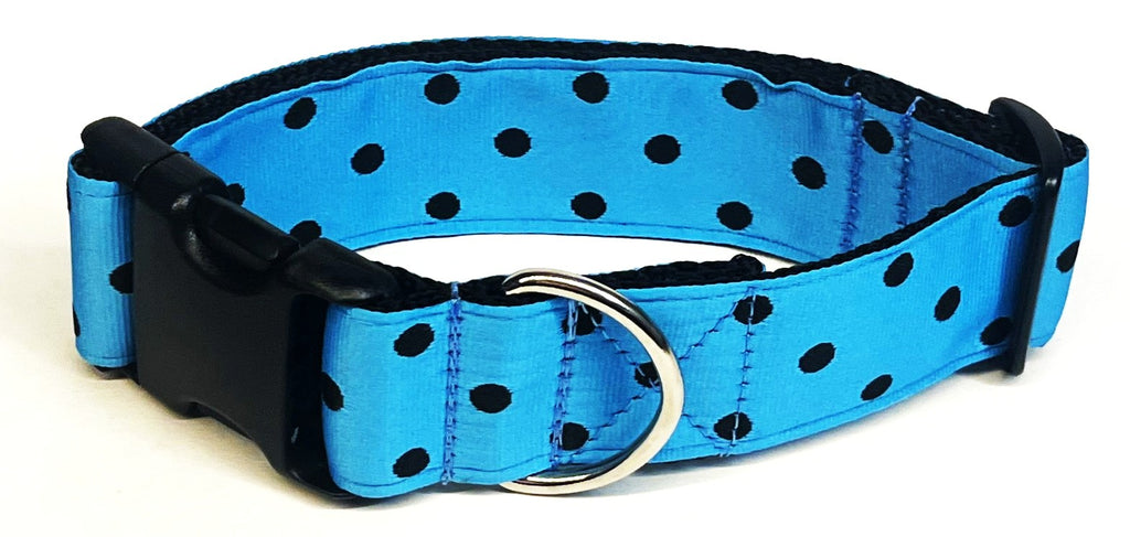 Turquoise with Black Polka Dots Dog Collar 1 1/2 in