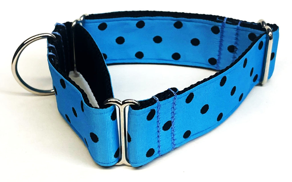 Turquoise with Black Polka Dots Martingale Collar 1 1/2 in