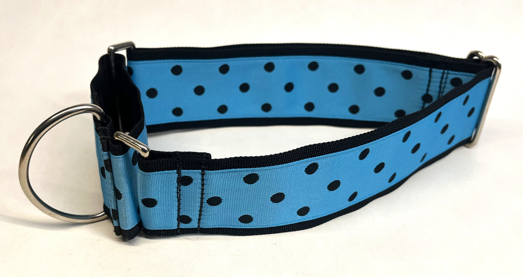 Turquoise with Black Polka Dots Martingale Collar 2in