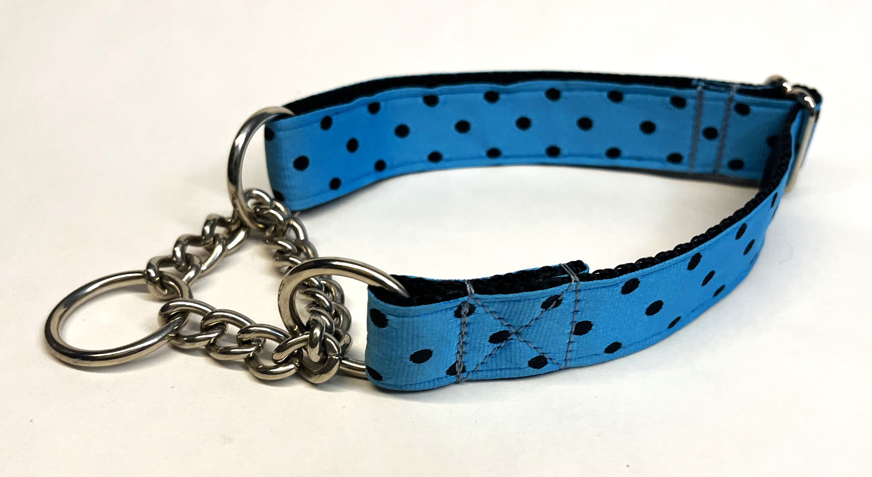 Turquoise with Black Polka Dots Chain Martingale Collar 1in