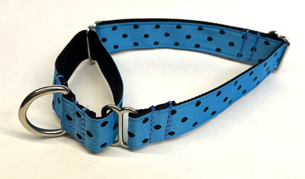 Turquoise with Black Polka Dots Martingale Collar 1in