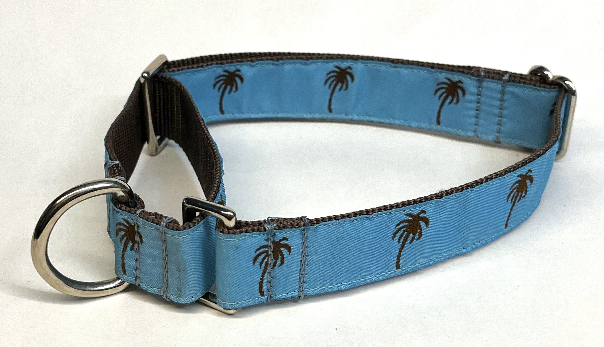 Turquoise with Brown Palm Trees Martingale Collar 1in