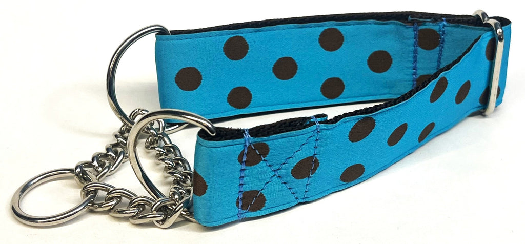 Turquoise with Brown Dots Chain Martingale Collar 1 1/2 in