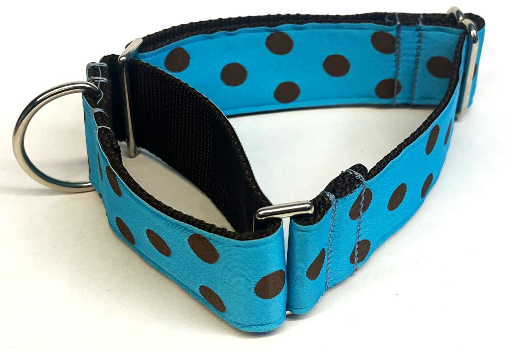 Turquoise with Brown Dots Martingale Collar 1 1/2 in
