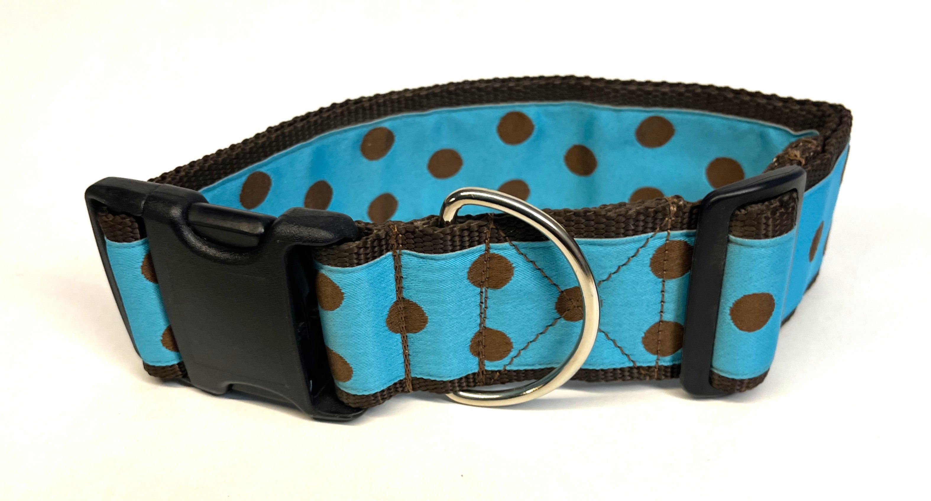 Turquoise with Brown Polka Dots Dog Collar 2in