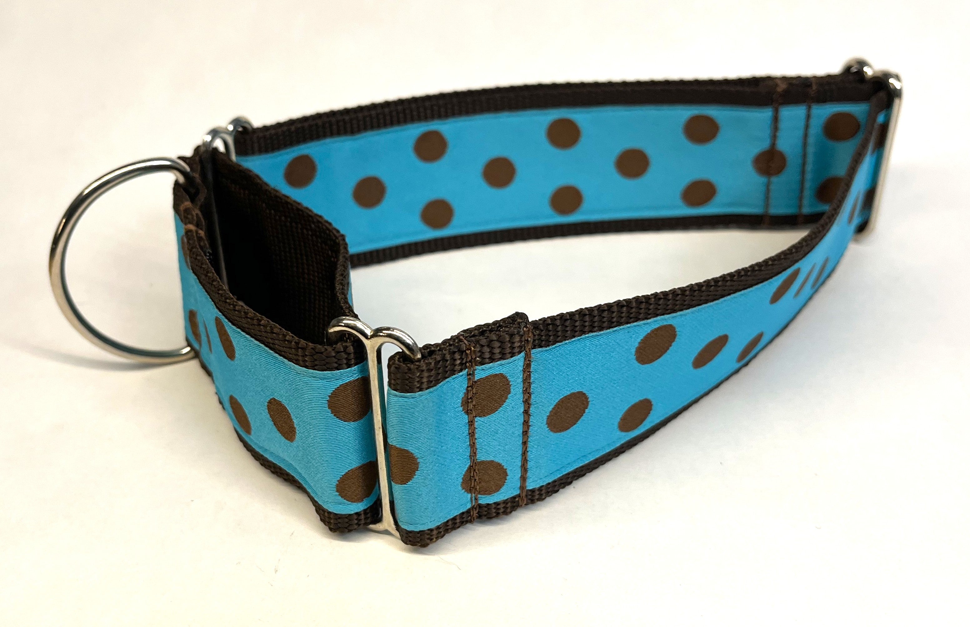 Turquoise with Brown Polka Dots Martingale Collar 2in