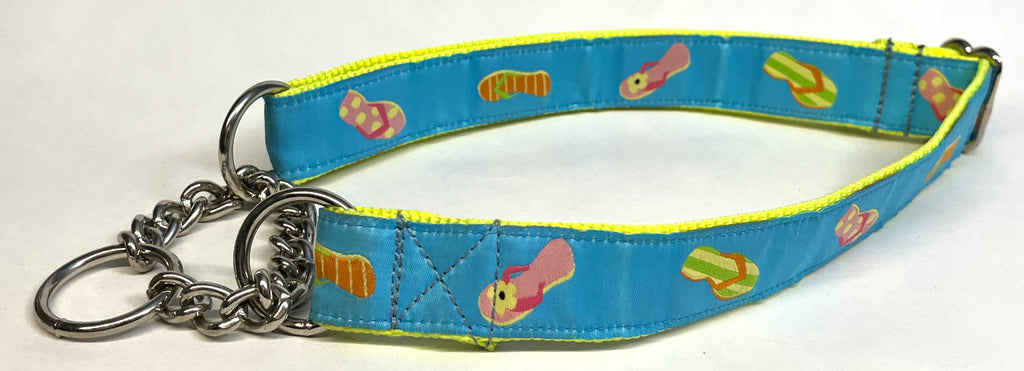 Turquoise with Flip Flops Chain Martingale Collar 1in