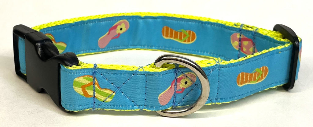 Turquoise with Flip Flops Dog Collar 1in