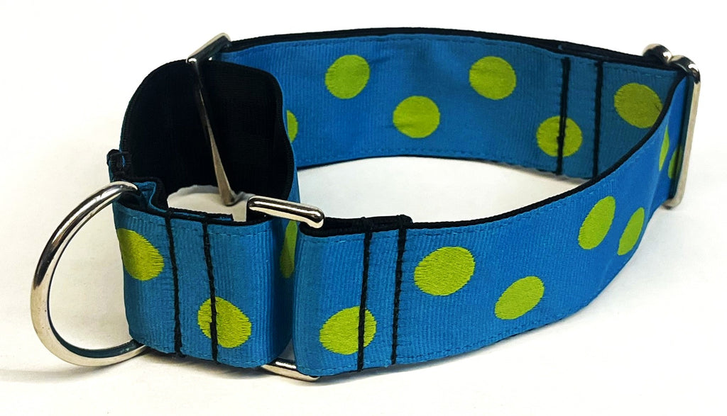Turquoise with Lime Green Dots Martingale Collar 1 1/2 in