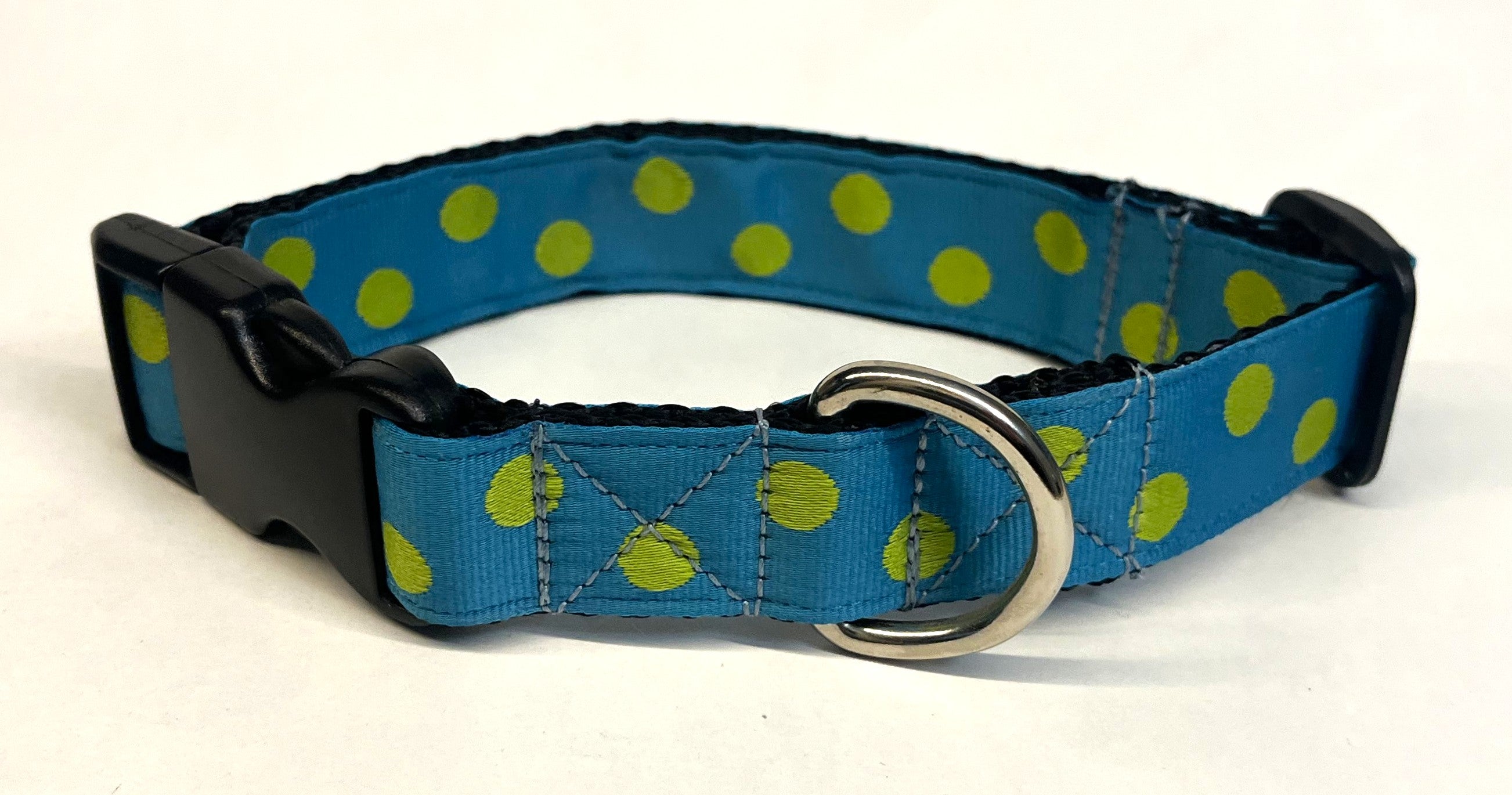 Turquoise with Lime Green Dots Dog Collar 1in