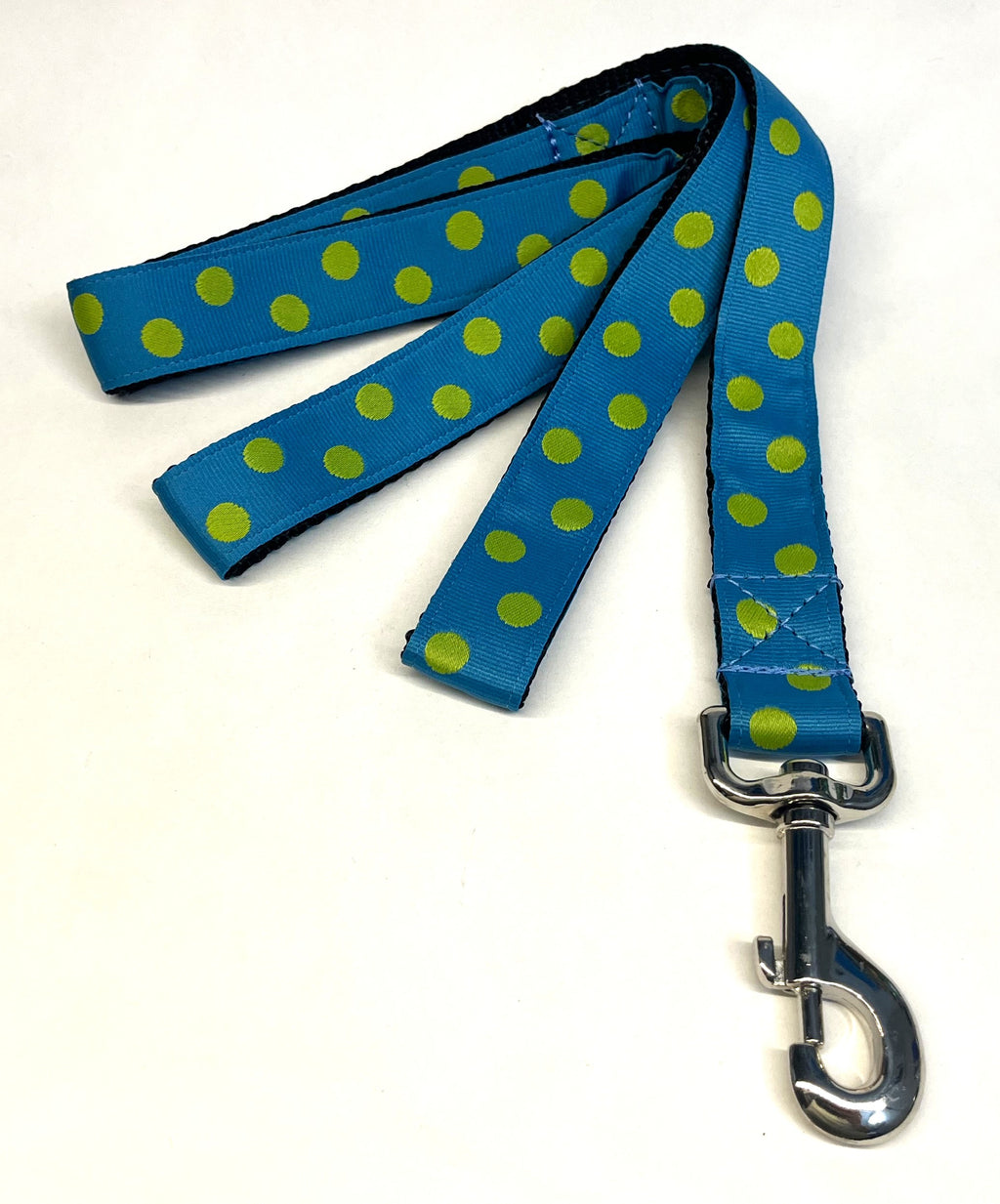 Turquoise with Lime Green Dots Dog Leash 1in