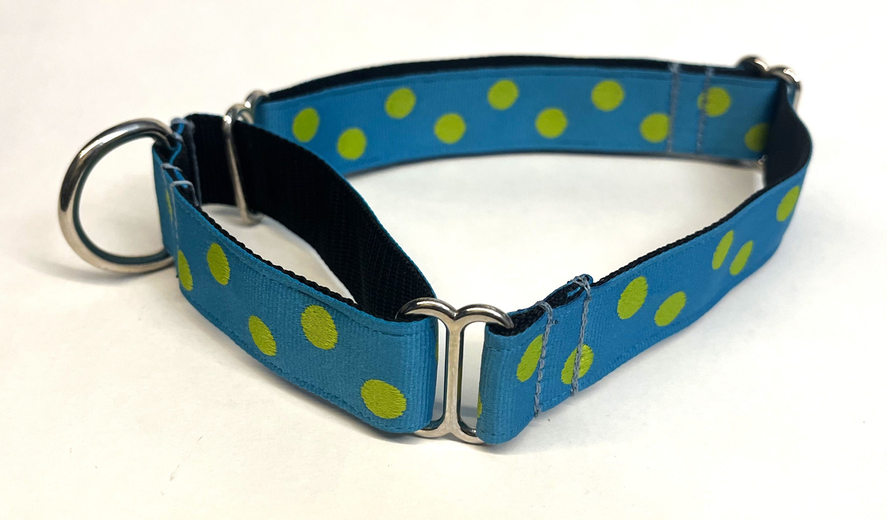 Turquoise with Lime Green Dots Martingale Collar 1in