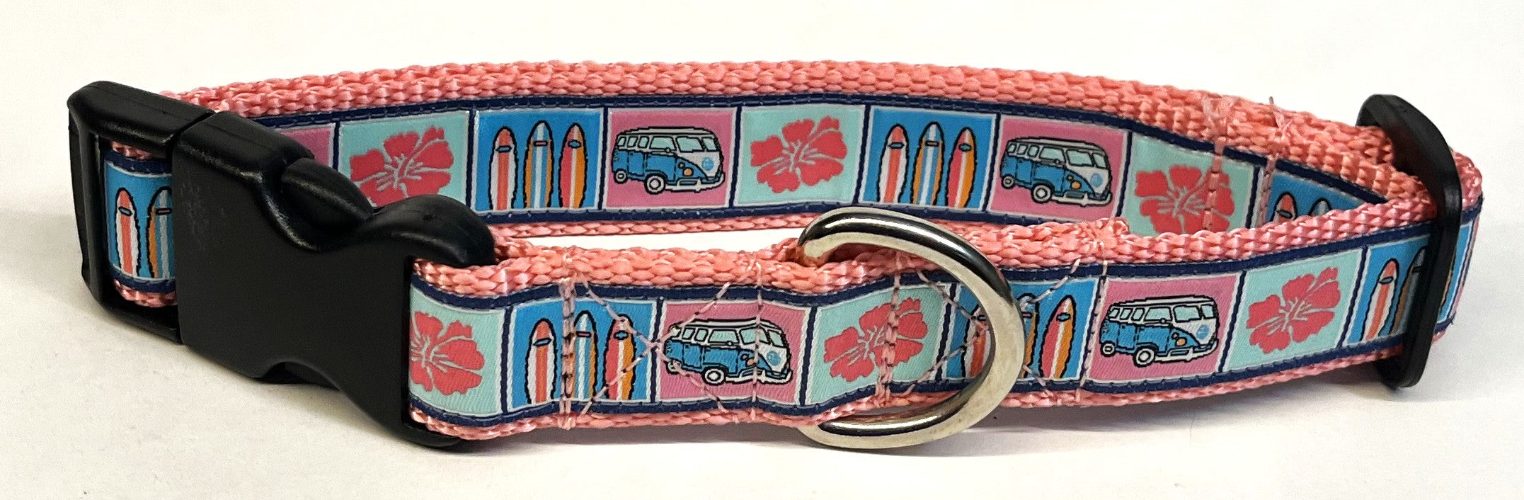 VW Bus, Surfboards, and Flower Squares Dog Collar 1in
