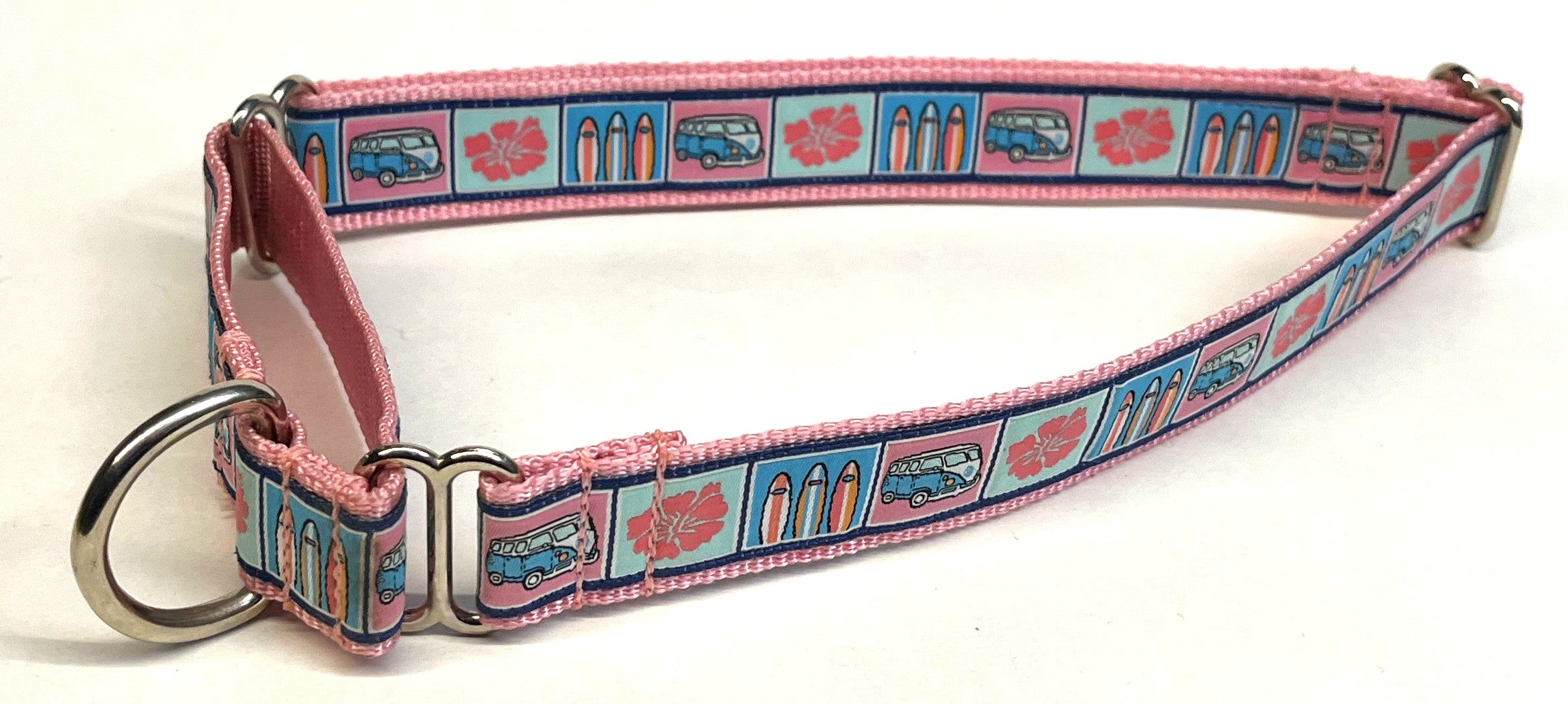 VW Bus, Surfboards, and Flower Squares Martingale Collar 1in