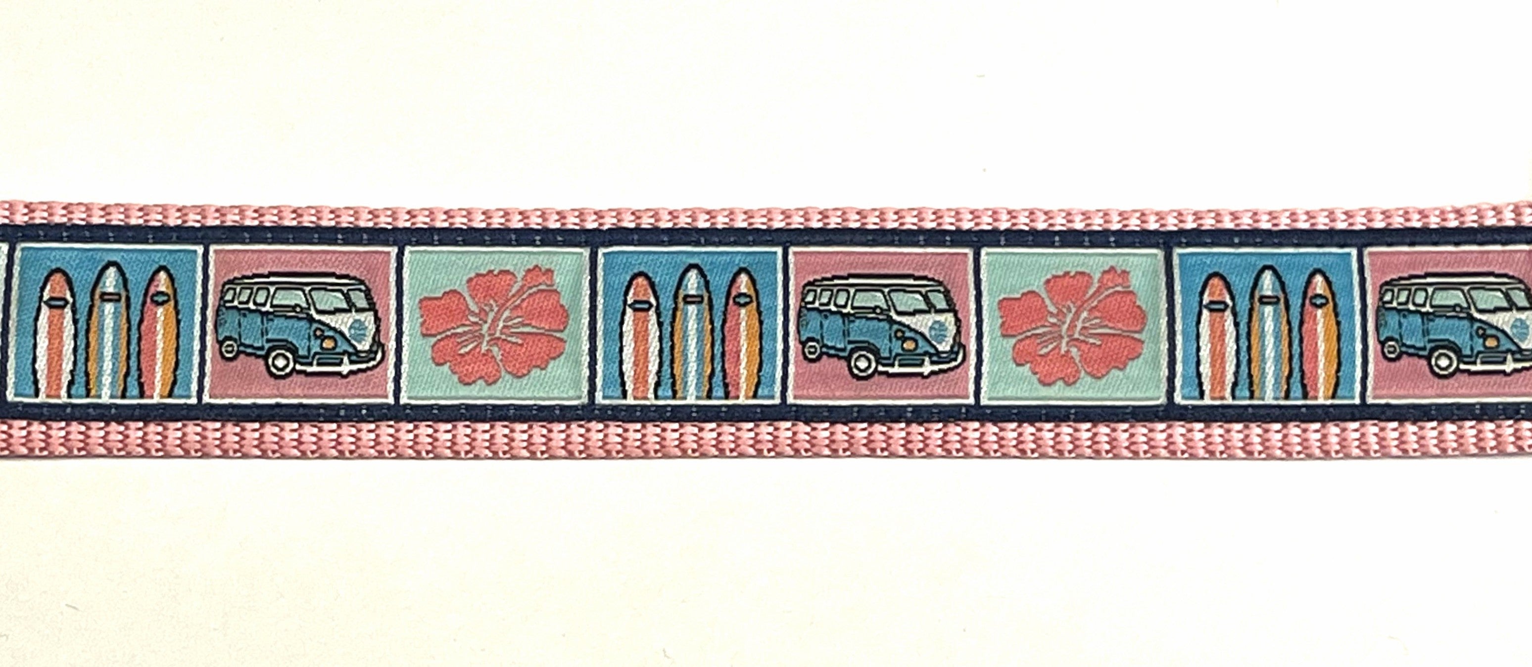 VW Bus, Surfboards, and Flower Squares Chain Martingale Collar 1in