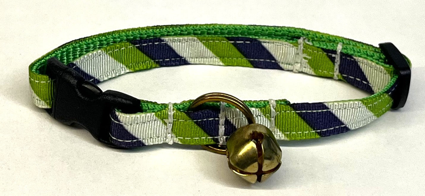 White, Green, and Navy Diagonal Stripe Cat Collar