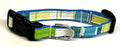 Blue with White, Light Green, Green, and Turquoise Vertical Stripes Dog Collar 1/2