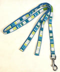 Blue with White, Light Green, Green, and Turquoise Vertical Stripes Dog Leash 1/2