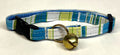 White, Light Green, Green, Blue & Turquoise Vertical Stripe Cat Collar