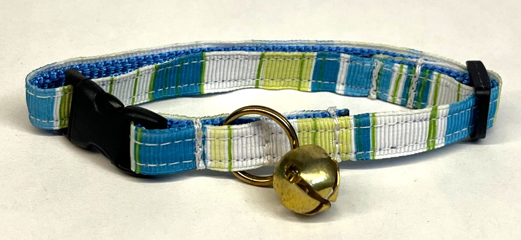 White, Light Green, Green, Blue & Turquoise Vertical Stripe Cat Collar