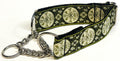 Black with White and Olive Floral Medallion Chain Martingale Collar 1 1/2 in