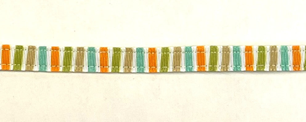 White, Orange, Aqua, Tan, and Green Vertical Stripe Cat Collar