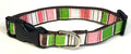 White, Pink, Green, Brown Vertical Stripe Dog Collar 3/4