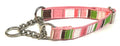 White, Pink, Light Pink, Green, Brown Stripe Chain Martingale Collar 3/4