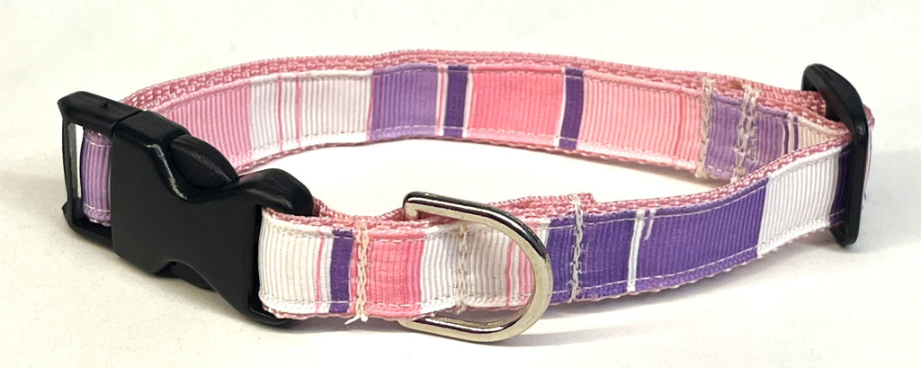 White, Pink, Purple, Lavender Stripe Dog Collar 3/4