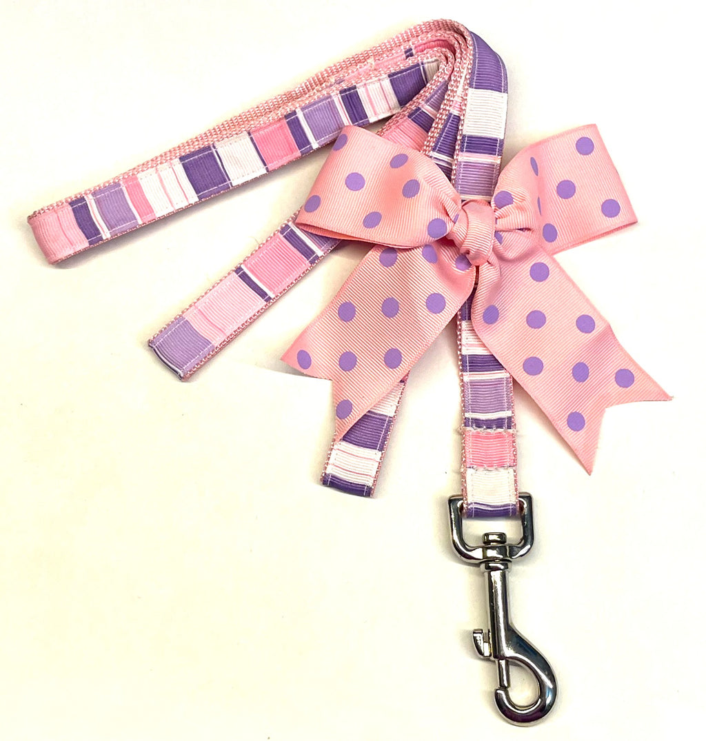 White, Pink, Purple, Lavender Stripe Dog Leash 3/4
