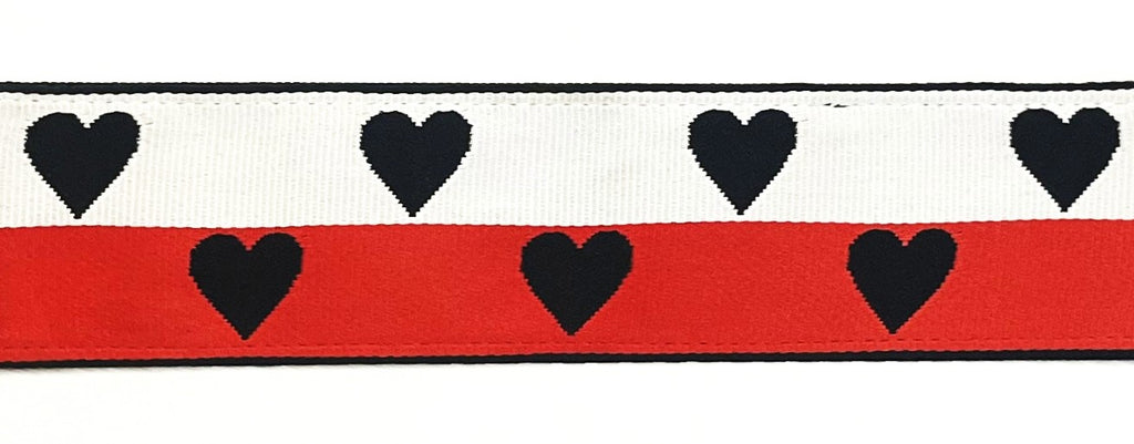 White, Red Stripe with Black Hearts Dog Collar 1 1/2 in