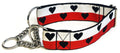 White, Red Stripe with Black Hearts Chain Martingale Collar 1 1/2 in