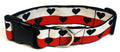 White, Red Stripe with Black Hearts Dog Collar 1 1/2 in