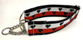 White and Red Stripe with Black Hearts Chain Martingale Collar 2in