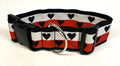 White and Red Stripe with Black Hearts Dog Collar 2in
