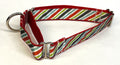 White, Red, Green, Black, Blue Diagonal Stripe Martingale Collar 1in
