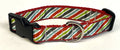 White, Red, Green, Black, Blue Diagonal Stripe Dog Collar 1in