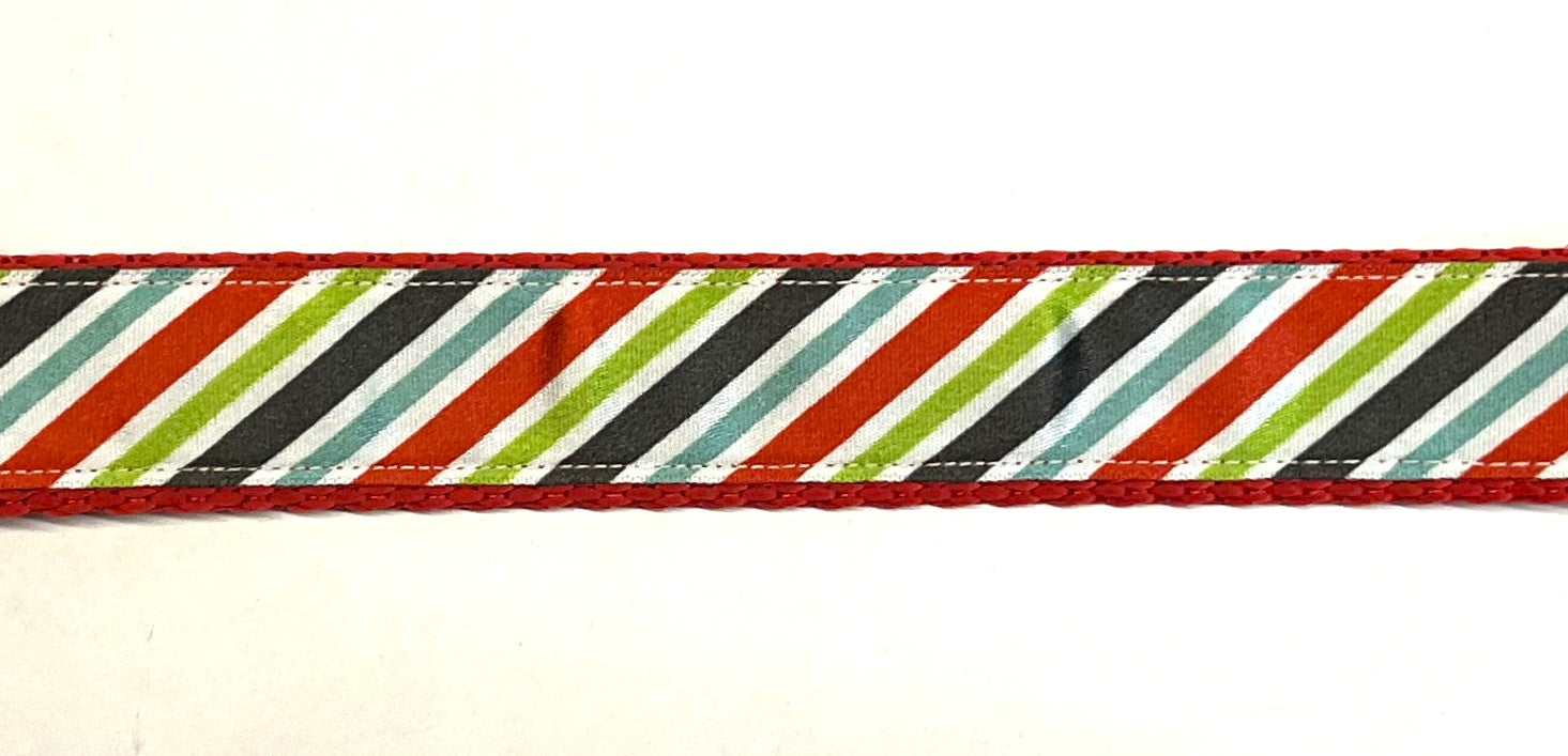 White, Red, Green, Black, Blue Diagonal Stripe Martingale Collar 1in