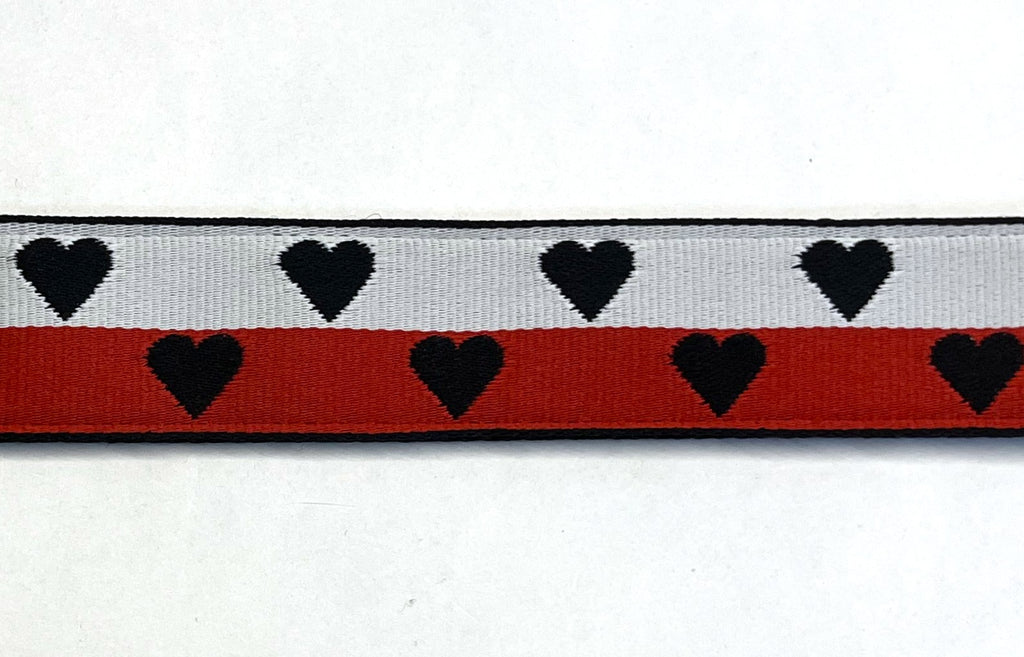 White and Red with Black Hearts Dog Leash 1in