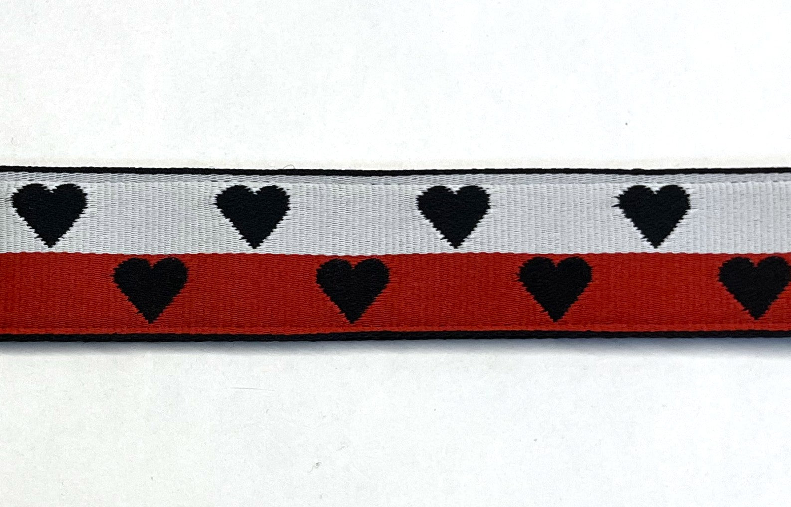 White and Red with Black Hearts Dog Leash 1in