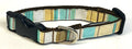 White, Yellow, Aqua, Olive, Brown Vertical Stripe Dog Collar 3/4