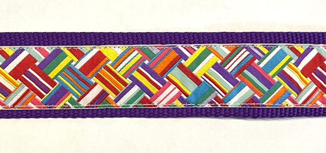 White and Rainbow Weave Dog Collar 1 1/2 in