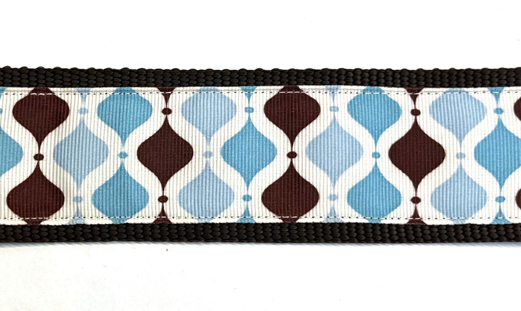 White with Brown, Blue, Light Blue Ogee Pattern Dog Collar 2in