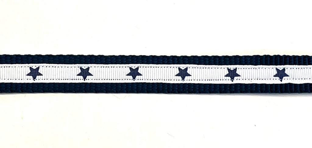 White with Navy Stars Dog Collar 3/4 inch on navy webbing
