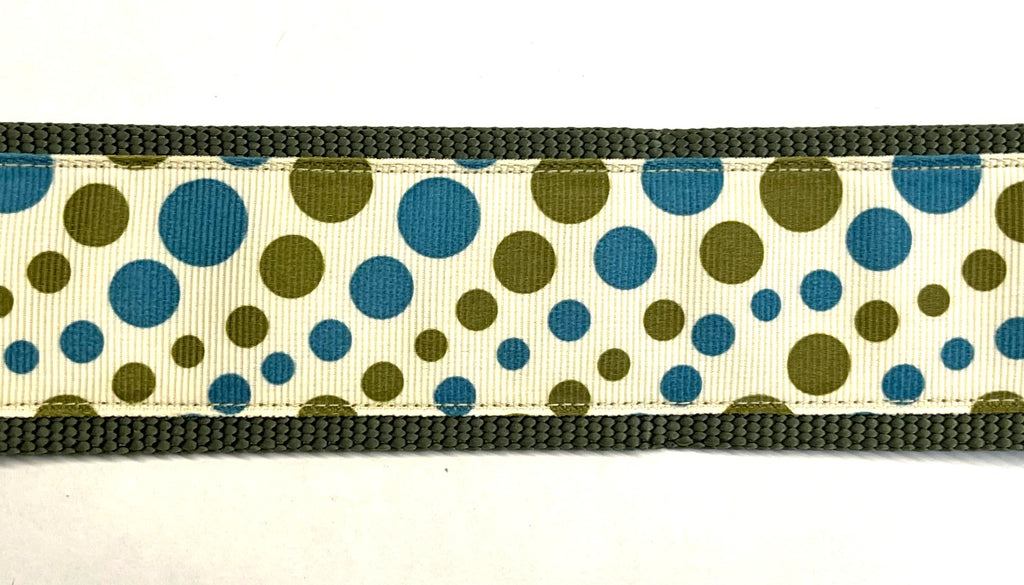 White with Olive and Teal Bubble Dots Chain Martingale Collar 2in